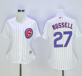Wholesale Cheap Cubs #27 Addison Russell White(Blue Strip) Women\'s Home Stitched MLB Jersey