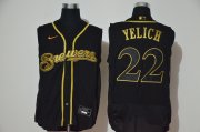 Wholesale Cheap Men's Milwaukee Brewers #22 Christian Yelich Black Golden 2020 Cool and Refreshing Sleeveless Fan Stitched Flex Nike Jersey