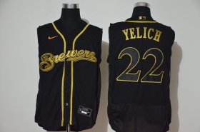 Wholesale Cheap Men\'s Milwaukee Brewers #22 Christian Yelich Black Golden 2020 Cool and Refreshing Sleeveless Fan Stitched Flex Nike Jersey