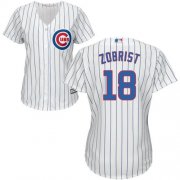 Wholesale Cheap Cubs #18 Ben Zobrist White(Blue Strip) Home Women's Stitched MLB Jersey