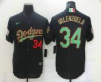 Wholesale Cheap Men's Los Angeles Dodgers #34 Fernando Valenzuela Black Green Mexico 2020 World Series Stitched MLB Jersey