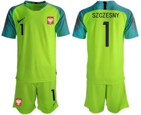 Wholesale Cheap Poland #1 Szczesny Shiny Green Goalkeeper Soccer Country Jersey