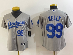 Cheap Women\'s Los Angeles Dodgers #99 Joe Kelly Number Grey Stitched Cool Base Nike Jersey