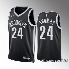 Cheap Men\'s Brooklyn Nets #24 Cam Thomas Black Icon Edition Stitched Basketball Jersey