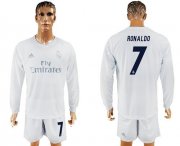 Wholesale Cheap Real Madrid #7 Ronaldo Marine Environmental Protection Home Long Sleeves Soccer Club Jersey