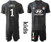 Wholesale Cheap Lyon #1 Lopes Black Goalkeeper Kid Soccer Club Jersey