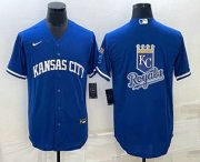 Cheap Men's Kansas City Royals Big Logo Blue 2022 City Connect Cool Base Stitched Jersey