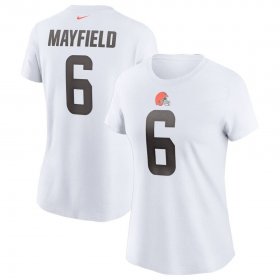 Wholesale Cheap Cleveland Browns #6 Baker Mayfield Nike Women\'s Team Player Name & Number T-Shirt White