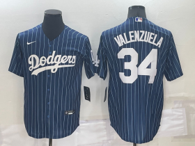 Wholesale Cheap Men\'s Los Angeles Dodgers #34 Fernando Valenzuela Navy Blue Pinstripe Stitched MLB Cool Base Nike Jersey
