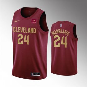 Wholesale Cheap Men\'s Cleveland Cavaliers #24 Lauri Markkanen Wine Icon Edition Stitched Basketball Jersey