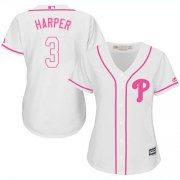 Wholesale Cheap Phillies #3 Bryce Harper White/Pink Fashion Women's Stitched MLB Jersey