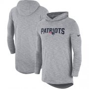 Wholesale Cheap Men's New England Patriots Nike Heathered Gray Sideline Slub Performance Hooded Long Sleeve T-Shirt