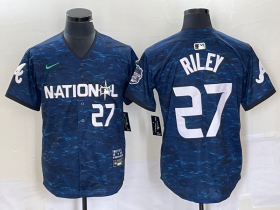 Wholesale Cheap Men\'s Atlanta Braves #27 Austin Riley Number Royal 2023 All Star Cool Base Stitched Baseball Jersey