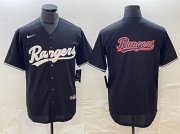 Cheap Men's Texas Rangers Black Team Big Logo Cool Base Stitched Baseball Jersey