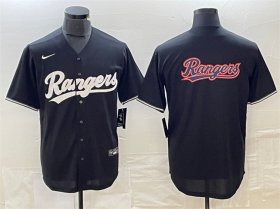 Cheap Men\'s Texas Rangers Black Team Big Logo Cool Base Stitched Baseball Jersey