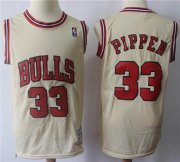 Wholesale Cheap Mitchell And Ness Bulls #33 Scottie Pippen Cream Throwback Stitched NBA Jersey