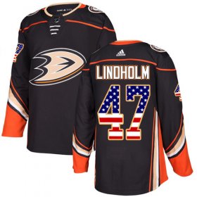 Wholesale Cheap Adidas Ducks #47 Hampus Lindholm Black Home Authentic USA Flag Stitched NHL Jersey