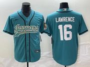 Wholesale Cheap Men's Jacksonville Jaguars #16 Trevor Lawrence Teal With Patch Cool Base Stitched Baseball Jersey