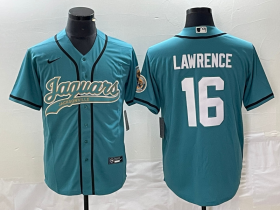 Wholesale Cheap Men\'s Jacksonville Jaguars #16 Trevor Lawrence Teal With Patch Cool Base Stitched Baseball Jersey