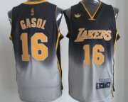 Wholesale Cheap Los Angeles Lakers #16 Paul Gaslo Black/Gray Fadeaway Fashion Jersey