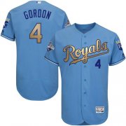 Wholesale Cheap Royals #4 Alex Gordon Light Blue FlexBase Authentic 2015 World Series Champions Gold Program Stitched MLB Jersey