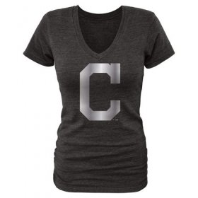 Wholesale Cheap Women\'s Cleveland Indians Fanatics Apparel Platinum Collection V-Neck Tri-Blend T-Shirt Black