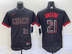 Wholesale Cheap Men\'s Cincinnati Reds #21 Hunter Greene Number Black 2023 City Connect Flex Base Stitched Jersey 2