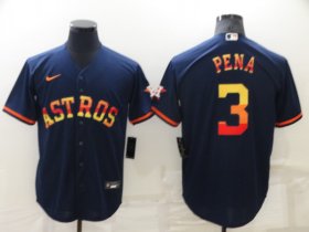 Wholesale Cheap Men\'s Houston Astros #3 Jeremy Pena Navy Blue Rainbow Stitched MLB Cool Base Nike Jersey