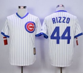 Wholesale Cheap Cubs #44 Anthony Rizzo White Strip Home Cooperstown Stitched MLB Jersey