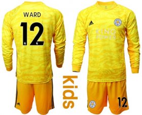 Wholesale Cheap Leicester City #12 Ward Yellow Goalkeeper Long Sleeves Kid Soccer Club Jersey