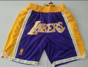Wholesale Cheap Men's Los Angeles Lakers Purple Yellow With Lakers Nike Swingman Printed NBA Shorts