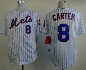 Wholesale Cheap Mets #8 Gary Carter White(Blue Strip) Home Cool Base Stitched MLB Jersey
