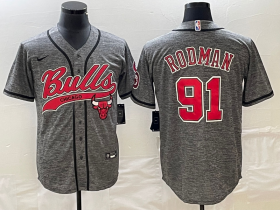 Wholesale Cheap Men\'s Chicago Bulls #91 Dennis Rodman Grey Gridiron Cool Base Stitched Baseball Jersey