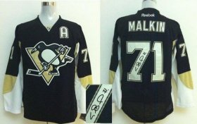 Wholesale Cheap Penguins #71 Evgeni Malkin Black Autographed Stitched NHL Jersey
