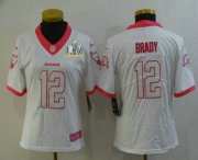Wholesale Cheap Women's Tampa Bay Buccaneers #12 Tom Brady White Pink 2021 Super Bowl LV Color Rush Fashion NFL Nike Limited Jersey