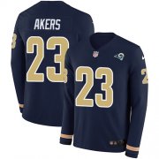 Wholesale Cheap Nike Rams #23 Cam Akers Navy Blue Team Color Men's Stitched NFL Limited Therma Long Sleeve Jersey