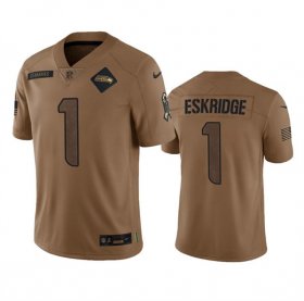 Cheap Men\'s Seattle Seahawks #1 Dee Eskridge 2023 Brown Salute To Service Limited Football Stitched Jersey