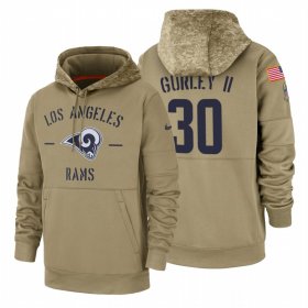 Wholesale Cheap Los Angeles Rams #30 Todd Gurley II Nike Tan 2019 Salute To Service Name & Number Sideline Therma Pullover Hoodie