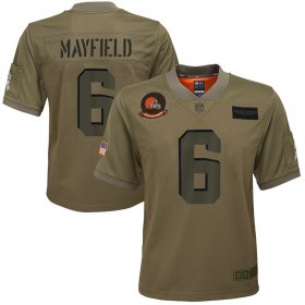 Wholesale Cheap Youth Cleveland Browns #6 Baker Mayfield Nike Camo 2019 Salute to Service Game Jersey