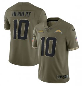 Wholesale Cheap Men\'s Los Angeles Chargers #10 Justin Herbert 2022 Olive Salute To Service Limited Stitched Jersey