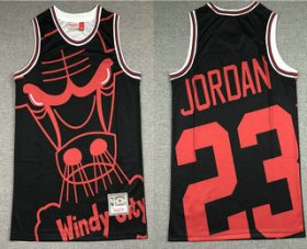 Wholesale Cheap Men\'s Chicago Bulls #23 Michael Jordan Black Big Face Mitchell Ness Hardwood Classics Soul Swingman Throwback Jersey