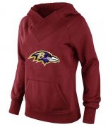 Wholesale Cheap Women's Baltimore Ravens Logo Pullover Hoodie Red-1