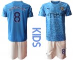 Wholesale Cheap Youth 2020-2021 club Manchester City home blue 8 Soccer Jerseys