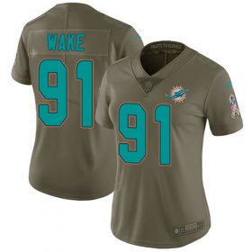 Wholesale Cheap Nike Dolphins #91 Cameron Wake Olive Women\'s Stitched NFL Limited 2017 Salute to Service Jersey