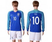 Wholesale Cheap Brazil #10 Pele Away Long Sleeves Soccer Country Jersey
