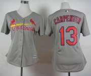 Wholesale Cheap Cardinals #13 Matt Carpenter Grey Road Women's Stitched MLB Jersey