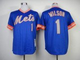 Wholesale Cheap Mitchell and Ness 1983 Mets #1 Mookie Wilson Blue Throwback Stitched MLB Jersey