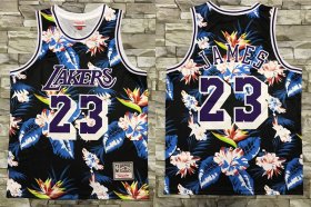 Wholesale Cheap Men\'s Los Angeles Lakers #23 LeBron James Ness Floral Fashion Hardwood Classics Soul Swingman Throwback Shorts