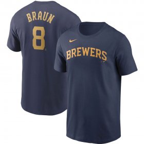 Wholesale Cheap Milwaukee Brewers #8 Ryan Braun Nike Name & Number T-Shirt Navy