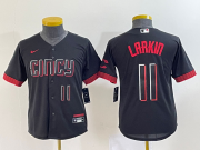 Wholesale Cheap Youth Cincinnati Reds #11 Barry Larkin Number Black 2023 City Connect Cool Base Stitched Jersey2